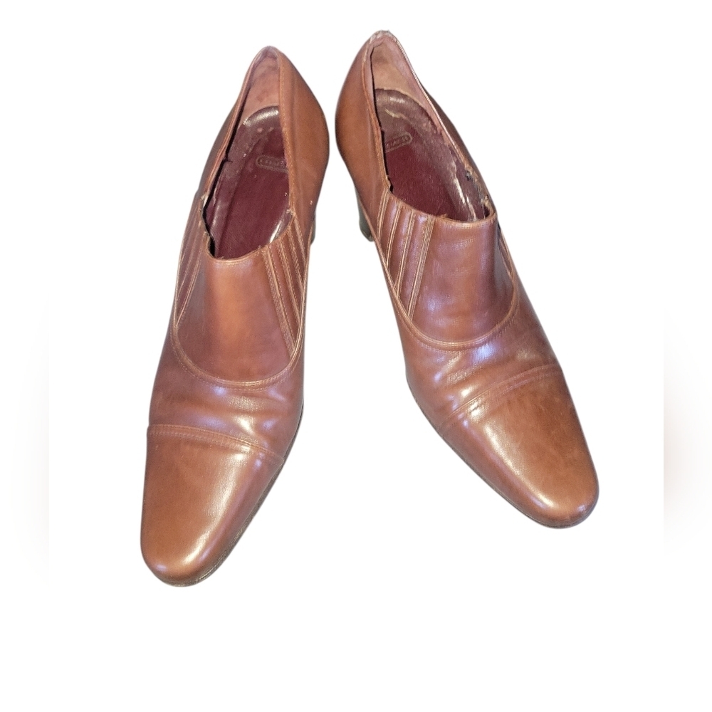Coach Women's Vintage Brown Leather Ankle Western Y2K Slip On  Bootie Sz 9 1/2B